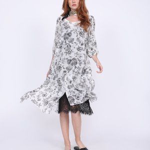 Gold Hawk Floral Printed Tunic Dress; Black/White